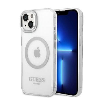Guess Ovitek Guess Metal Outline MagSafe za iPhone 14 Plus (prozoren/srebrn)