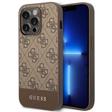 shumee Guess 4G Bottom Stripe Metal Logo Collection - ovitek za iPhone 14 Pro (rjav)