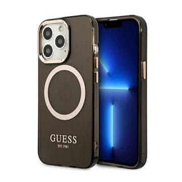 shumee Guess Gold Outline prosojni ovitek MagSafe za iPhone 13 Pro (črn)