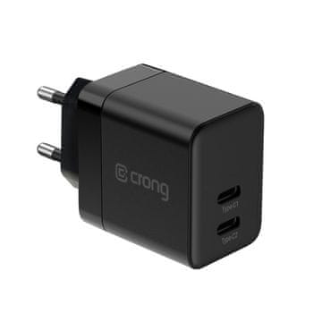 Crong Crong Ultra Compact GaN - 2x USB-C 35W PD 3.0 stenski polnilnik s PPS (črn)