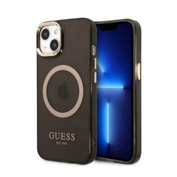 shumee Guess Gold Outline prosojni ovitek MagSafe za iPhone 13 (črn)