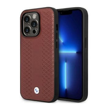 Bmw BMW usnjen ovitek z diamantnim vzorcem za iPhone 14 Pro (bordo)