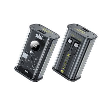shumee WEKOME WP-345 Vanguard Series - prenosna baterija 10000 mAh s hitrim polnjenjem in vgrajenim kablom USB-C in Lightning PD 20W + QC 22,5W (črna)