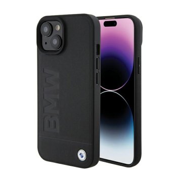 shumee BMW usnjen ovitek Hot Stamp MagSafe za iPhone 15 Plus (črn)