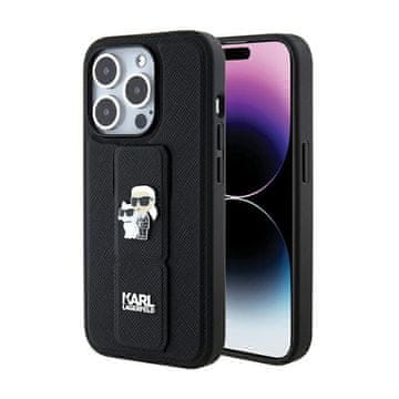 Karl Lagerfeld Stojalo za oprijem Karl Lagerfeld Saffiano Karl & Choupette Pins - ovitek za iPhone 15 Pro (črn)