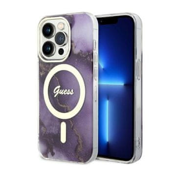 Guess Ovitek Guess Golden Marble MagSafe - iPhone 14 Pro (vijoličen)