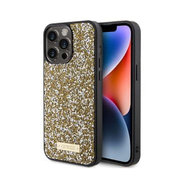 Guess Ovitek Guess z okrasnim kovinskim logotipom in okrasnim kamnom za iPhone 15 Pro Max (rumen)