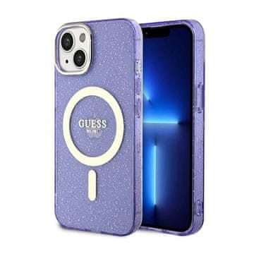 Guess Ovitek Guess Glitter Gold MagSafe - iPhone 14 Plus (vijoličen)