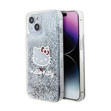 HELLO KITTY Tekoči bleščeči obeski Hello Kitty z glavo muce - ovitek za iPhone 15 (srebrn)