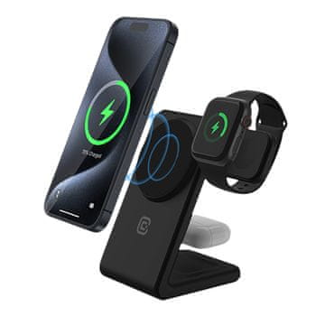 Crong Crong MagSpot Pivot Stand - brezžični polnilec 3v1 z MagSafe za iPhone. Apple Watch in AirPods (črna)