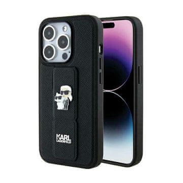Karl Lagerfeld Stojalo za oprijem Karl Lagerfeld Saffiano Karl & Choupette Pins - ovitek za iPhone 13 Pro (črn)