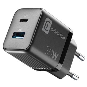 shumee Cellularline Multipower Micro GaN - polnilnik z USB-C in USB-A, 30 W, črne barve
