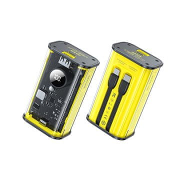 shumee WEKOME WP-345 Vanguard Series - prenosna baterija 10000 mAh s hitrim polnjenjem in vgrajenim kablom USB-C in Lightning PD 20W + QC 22,5W (rumena)