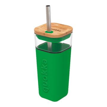 QUOKKA Quokka Liquid Cube - 540 ml steklena skodelica s slamico iz nerjavečega jekla (zelena)