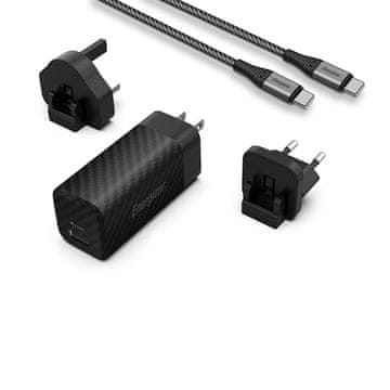 Energizer Energizer Ultimate - Multiplug EU / UK / US GaN USB-C & USB-A 65 W PD stenski polnilnik + kabel USB-C (črn)