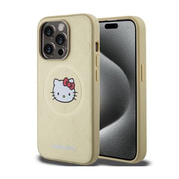 HELLO KITTY Ovitek Hello Kitty Leather Kitty Head MagSafe za iPhone 15 Pro (zlat)