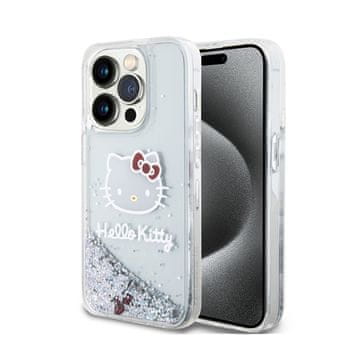 HELLO KITTY Tekoči bleščeči obeski Hello Kitty z glavo muce - ovitek za iPhone 15 Pro (srebrn)