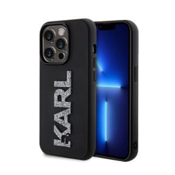 Karl Lagerfeld Ovitek za iPhone 15 Pro z bleščicami in 3D gumijastim logotipom Karl Lagerfeld - črn