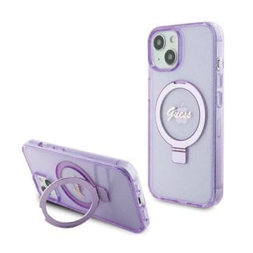 Guess Guess stojalo za prstan z bleščicami MagSafe - ovitek za iPhone 15 Plus (vijoličen)