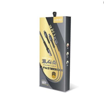 Mobystyle Podatkovni kabel LDNIO 3v1 Fast charging MicroUSB, TYPE C, Lightning