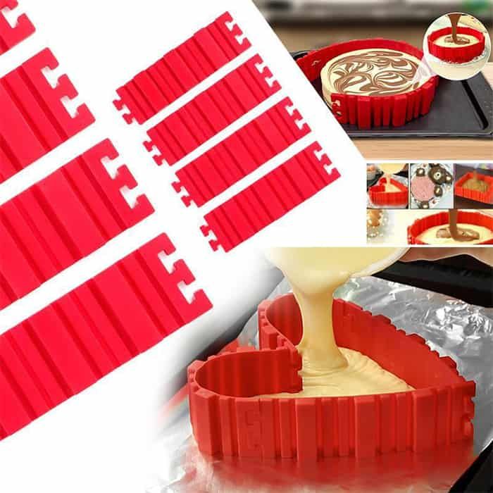 Netscroll Prilagodljiv silikonski pekač za torte in druga peciva, silikonski model za sladice, za peko različnih oblik sladic, 4 sestavni deli, ShapeStar