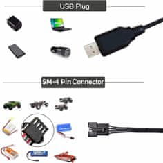 YUNIQUE GREEN-CLEAN USB Univerzalni RC polnilni kabel s priključkom SM-4P za 2S 7.4V LiPo baterijo združljiv RC avto / avto / letalo / dron / RC čoln in druge igrače za daljinsko upravljanje