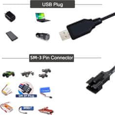 YUNIQUE GREEN-CLEAN USB Univerzalni polnilni kabel RC s priključkom SM-3P za 2S 7.4V LiPo baterijo združljiv RC avtomobil / avto / letalo / dron / RC čoln in druge igrače za daljinsko upravljanje