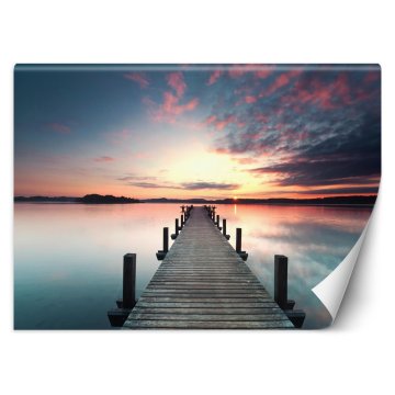 shumee Stenska poslikava, jezerski pomol ob sončnem zahodu - 150x105