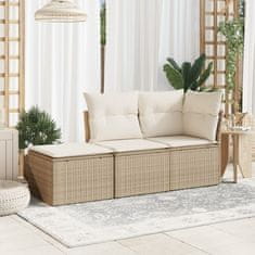 Vidaxl Vrtni stolček z blazino bež 55x55x37 cm poli ratan