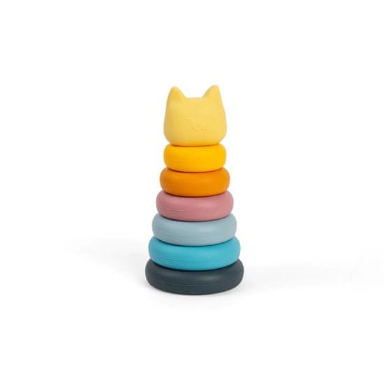 Bigjigs Toys Silikonski stolp za zlaganje Mačka