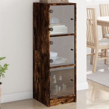 Vidaxl vidaXL Omarica s steklenimi vrati dimljen hrast 35x37x109 cm