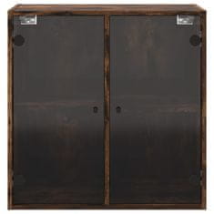 Vidaxl Stenska omarica s steklenimi vrati dimljen hrast 68x37x68,5 cm