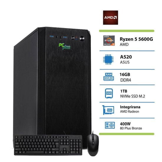 PCplus Magic namizni računalnik, R5 5600G, 16GB, 1TB, DOS, miška, tipkovnica (145592)