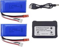 YUNIQUE GREEN-CLEAN Komplet 2 litijevih baterij 7.4V 1100mAh s polnilnikom - združljiv z WLtoys A949, A959, A969, A979, K929, V912, V913, L959
