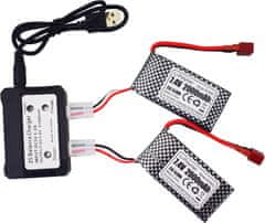 YUNIQUE GREEN-CLEAN Komplet 2 LiPo baterij 7.4V 2000mAh s T-vtičem in polnilnikom 2v1 - združljiv z modeli RC 9200, 9200E, 200E, 9202E, HM101, 9125, S920, S921, HB101 in WLtoys