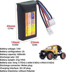 YUNIQUE GREEN-CLEAN Komplet 2 LiPo baterij 7.4V 600mAh 35C 2S z vtičem Molex - združljiv z avtomobilskimi tovornjaki FMS FCX24 RC in električnimi plezalnimi vozili