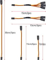 YUNIQUE GREEN-CLEAN 20 PCS RC servo podaljšek - JR podaljšek, 3-polni moški do ženski, 1 do 2/1 do 3 - velikosti 100mm, 150mm, 300mm RC