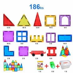 Magnetic Tiles Magnetni sestav za otroke set 186 kosov - Magnetic Tiles