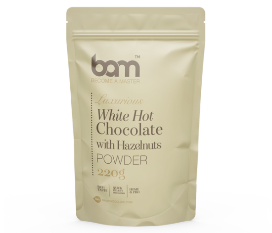 BAM Bela vroča čokolada z lešniki, 220 g