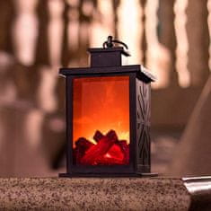 Netscroll Okrasna dekorativna prenosna svetilka z izgledom kamina in navideznim ognjem, mini namizni LED kamin, brez plamena s časovnikom, na baterije, električna lanterna, FireLantern