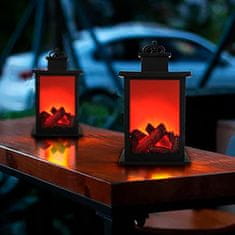 Netscroll Okrasna dekorativna prenosna svetilka z izgledom kamina in navideznim ognjem, mini namizni LED kamin, brez plamena s časovnikom, na baterije, električna lanterna, FireLantern