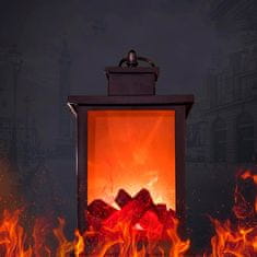 Netscroll Okrasna dekorativna prenosna svetilka z izgledom kamina in navideznim ognjem, mini namizni LED kamin, brez plamena s časovnikom, na baterije, električna lanterna, FireLantern