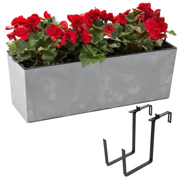 botle Komplet cvetlični lonec z učinkom betona + ročaj 19 x 56 x 19,5 cm Siva