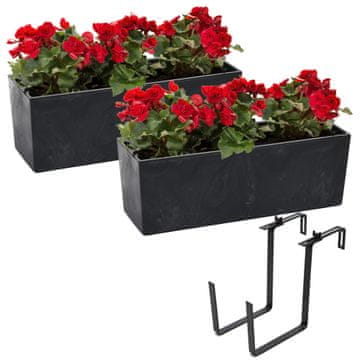 botle Komplet 2x cvetlični lonec z učinkom betona + ročaj 19 x 56 x 19,5 cm Črna