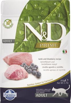 shumee FARMINA N&D PRIME HRANA ZA ODRASLE MAČKE Z JAGNJETINO IN BOROVNICO 300 G