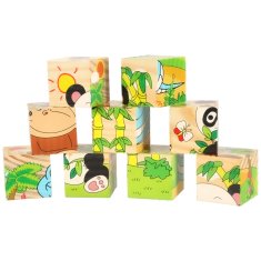 WOWO Poučne lesene kocke - Safari Puzzle: Poučne lesene kocke 6v1, 9 kosov