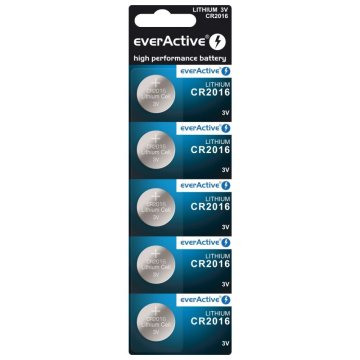 WOWO Litijeva gumbna baterija EverActive CR2016 - EverActive litijeva gumbna baterija CR2016, paket 5 kosov