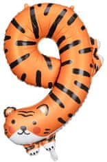 WOWO Tiger Birthday Balon - Tiger folija rojstnodnevni balon - številka 9, velikost 49x76 cm