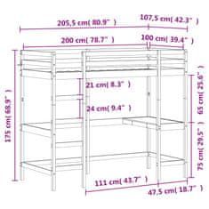 Vidaxl Posteljni okvir z mizo 100x200 cm trdna borovina