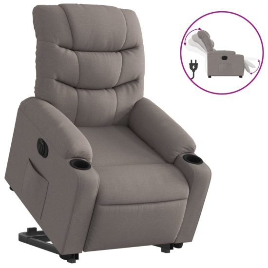 Vidaxl Električni naslanjač s funkcijo vstajanja taupe blago